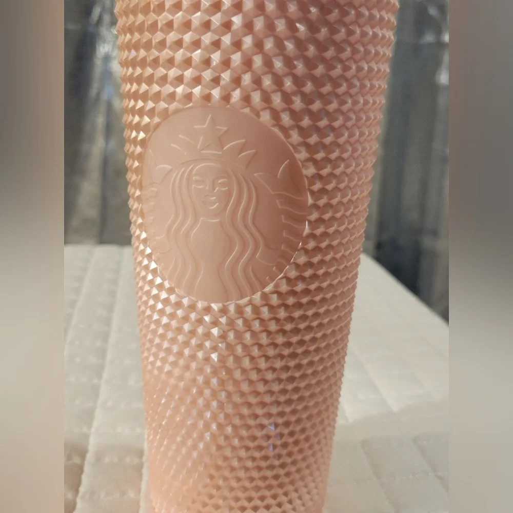 Starbucks 2024 Peach Pink Iridescent Studded Cold Cup Tumbler Coffee Collectible
